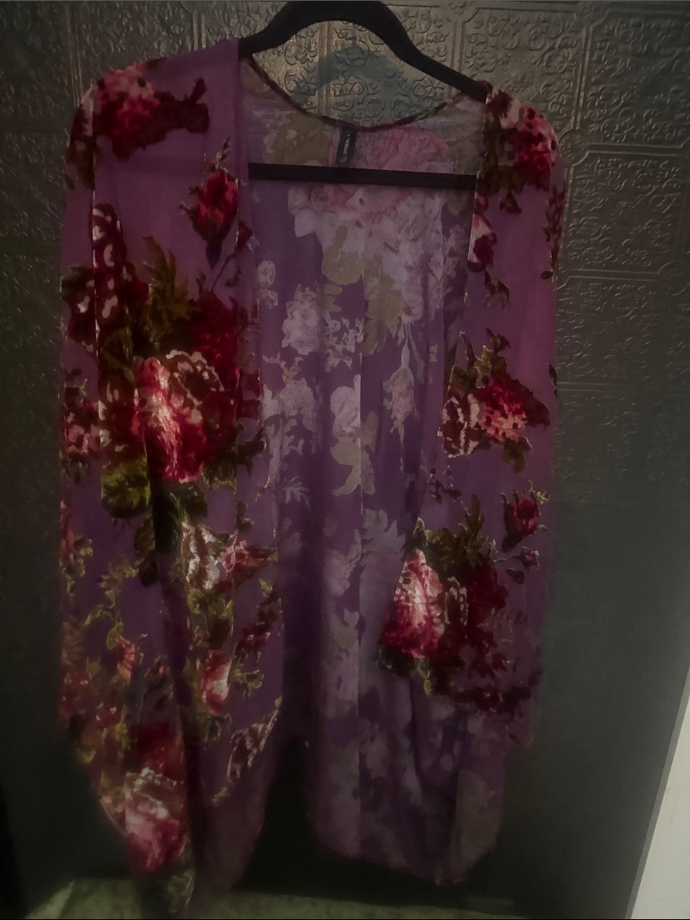 Purple Floral Sheer Kimono